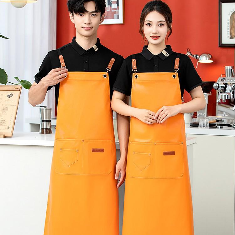 Custom Waterproof Leather Apron with Logo for Kitchen, Catering, Seafood, Fish Cutting - Oil-Proof Waist Apron