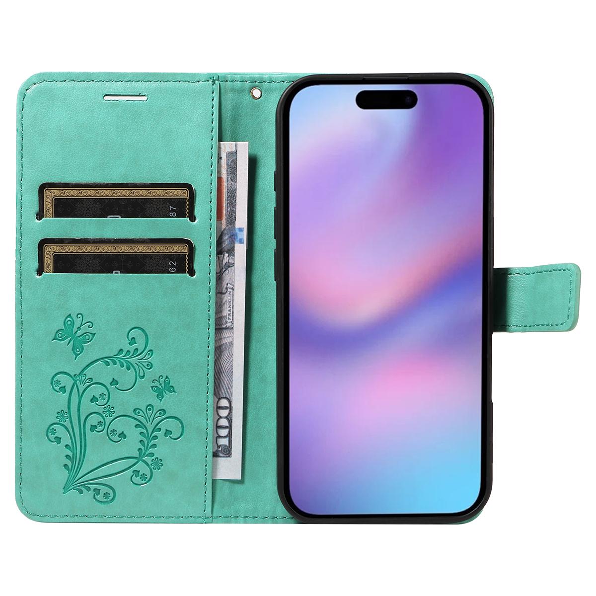 

For iPhone 17 Wallet Case Floral Butterfly Imprinted Leather Phone Cover Stand Red