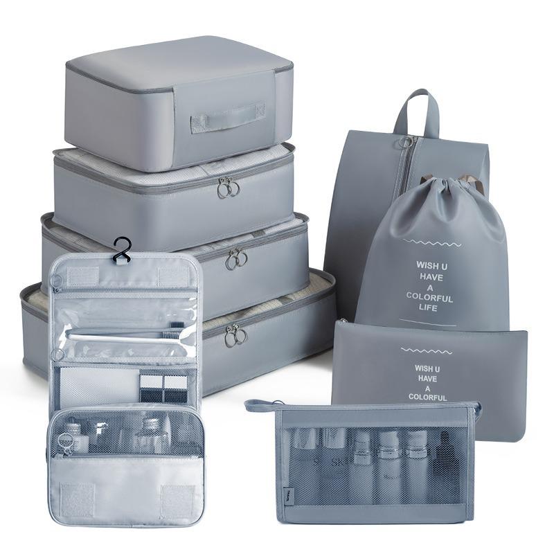 Eight-Piece Waterproof Travel Storage Bag Set for Business Trips - Large Capacity