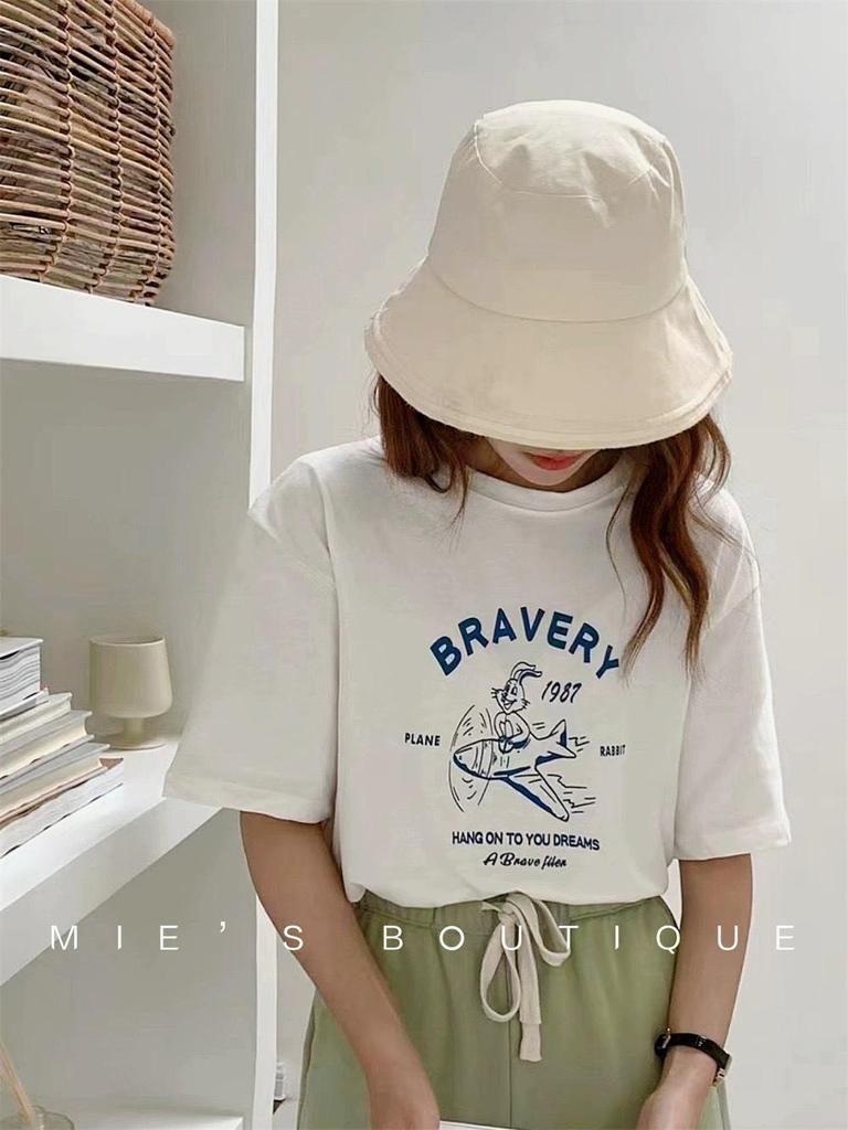 Women's Korean Style Heavyweight Cotton Short-Sleeve T-Shirt – White, Straight-Shoulder Design