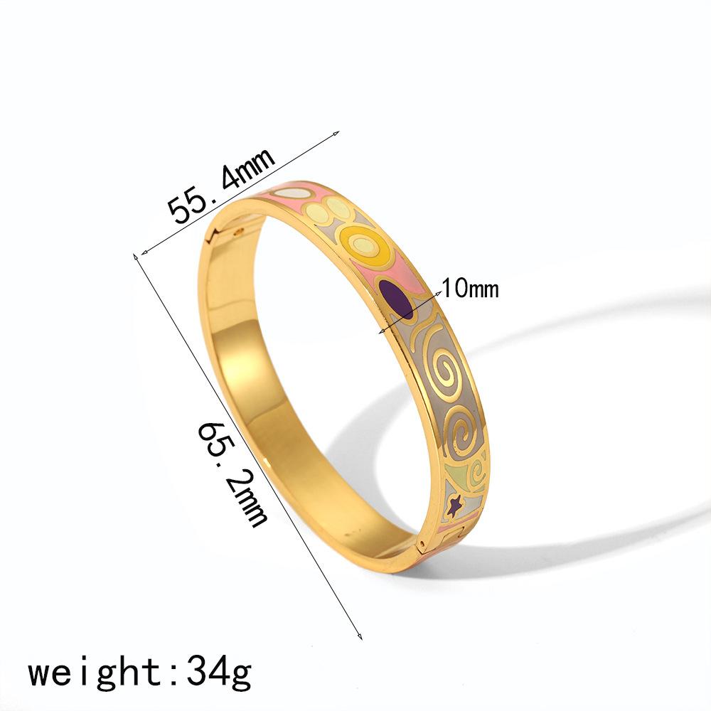 

Браслет из титановой стали с эмалью в стиле ретро, женский, из 18-каратного золота, с открытым креплением, модный, высококачественный браслет из нержавеющей стали