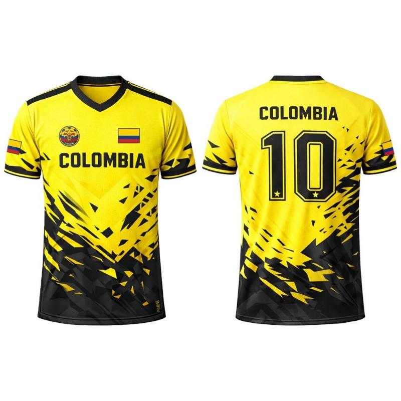 Colombia Flag Jersey Summer Outdoor Sports Breathable Short-sleeved Football Training Top Unisex Casual V-neck Tee