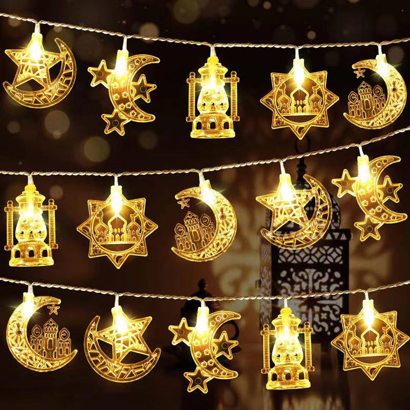 Eid al-Adha Star & Moon LED String Lights with Kerosene Lamp & Moon Castle for Muslim Feast of Sacrifice Décor