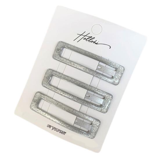 3Pcs Girl Hairpin Metal Base Stars Rectangles Water Drops BB Clip with Scallion Powder Technology Hair Accessories A