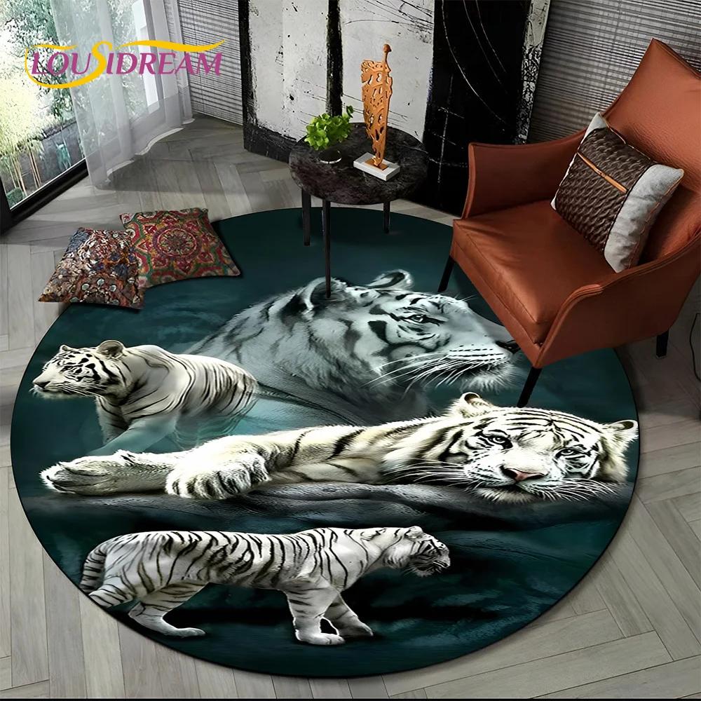 Animal Wildlife Cartoon Beast Tiger Lion Leopard Round Carpet Rug for Living Room Bedroom Child Decor,Pet Area Rug Non-slip Mat
