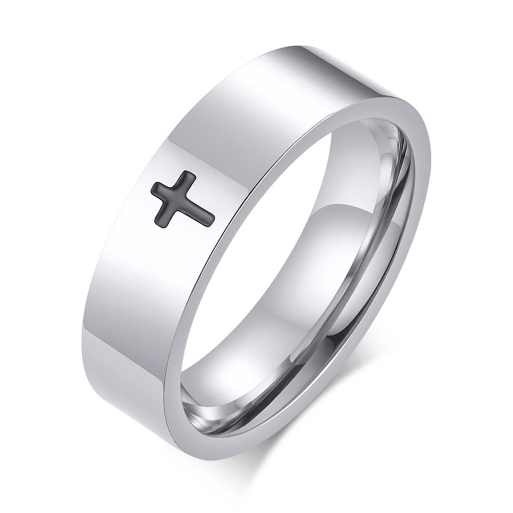 Vnox Classic Cross Ring for Women Men, 6mm Glossy Stainless Steel Wedding Band, Unisex Religious Christian Jesus Christ Rings
