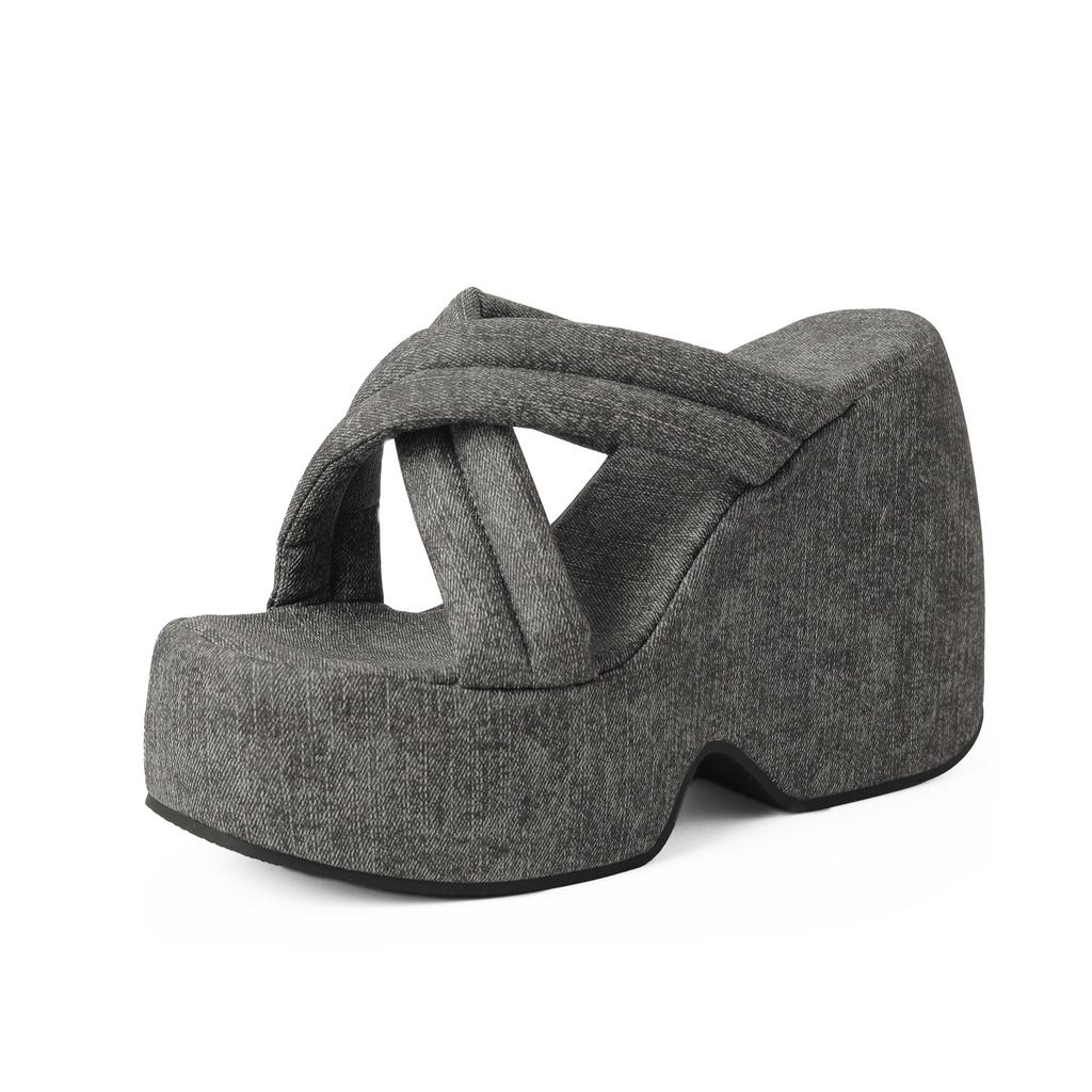 Krazing Pot Mules Polyurethane Summer Size 43 Women Platform Super High Heels Women Peep Toe Slip On Waterproof Sandals