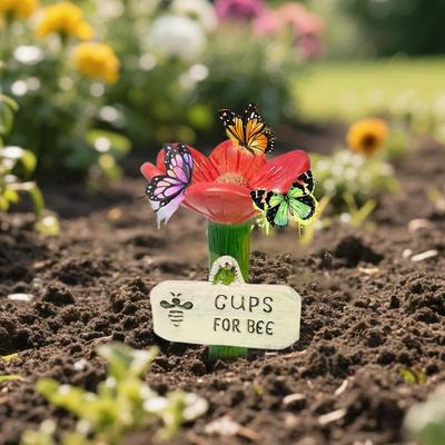 Butterfly Watering Station Flower Shaped Bee Feeder Drinking Cups Hygienic Safe Colorful Butterfly Feeder Cups Accessories For