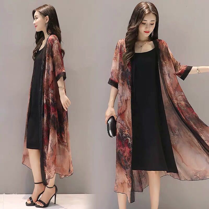 

Elegant Women S Outerwear, A Lightweight Cardigan Dress with Floral Prints for Spring and Summer 5XL
