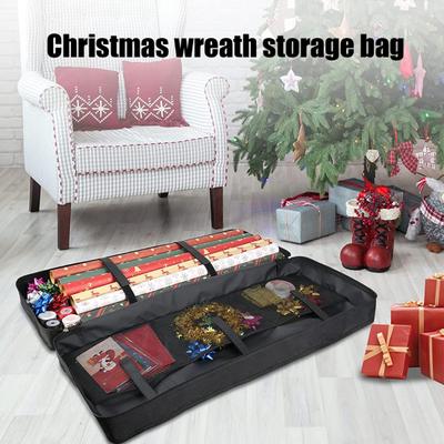 Christmas Wreath Storage Bag Wrapping Paper Organizers with Handle Zipper Closure Waterproof Tear Proof Storage Bag with Interior Pockets