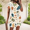 Women Plus Size Round Neck Short Sleeve Blue Pink Geometric Printed Fitted Mini Dress