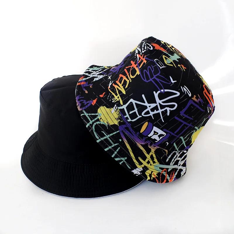 New Street Graffiti  Men's Bucket Hat Double-Sided Hip Hop   Outdoor Women Caps Beach Sun Protect Fishing Unisex Bonnet