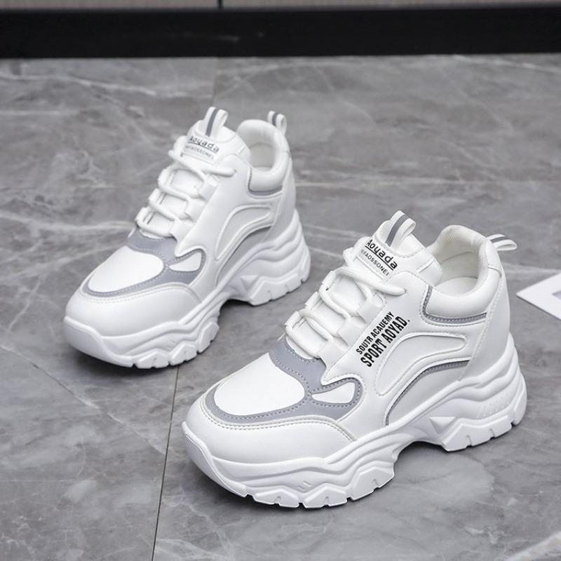 Little white shoes inner height increase dad shoes autumn new leather casual sports shoes women's platform women's shoes