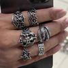 6pcs/set Halloween Jewelry Gothic Metal Skull Head Five Point Star Adjustable Ring for Men Punk Silver Color Rings Party Gift