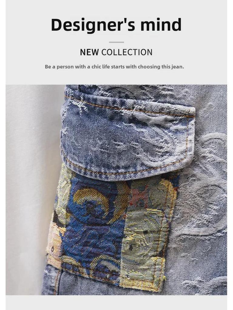 2024 Men's Trendy Loose Straight Denim Shorts: Mid-Length Youth Breeches