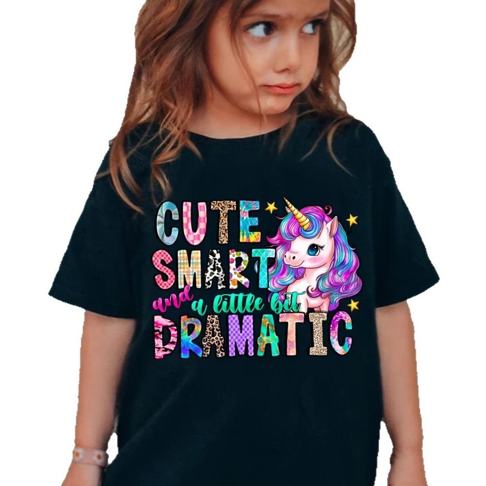 Kids  Unicorn Print T-Shirt, Crew Neck Short Sleeve Top 100