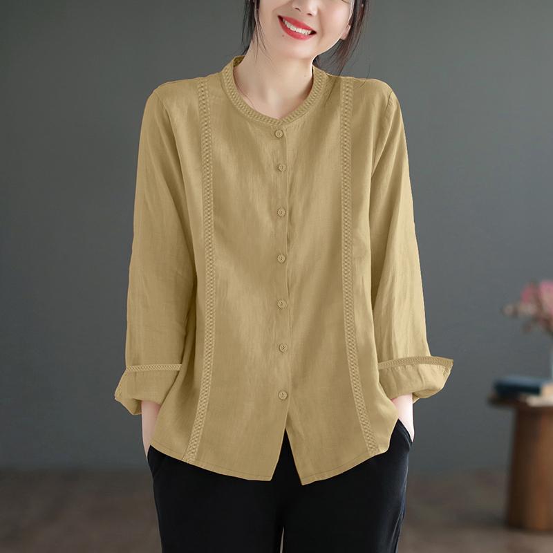 ZANZEA Dámská ležérní bavlněná halenka s kulatým výstřihem a dlouhým rukávem