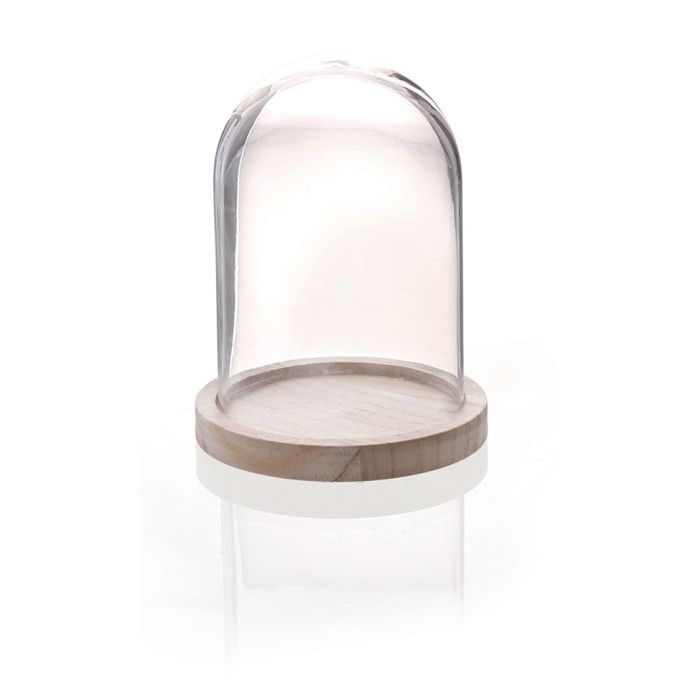 Cloche Verre avec Socle Bois 16 cm
