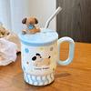 Cute Straw Cup for Drinking Water for Household Ceramic Mug with Lid Water Cup for Girls with High Appearance Office Coffee Cup