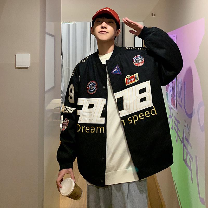 Übergroße Vintage-Rennjacke mit Stickerei für Herren