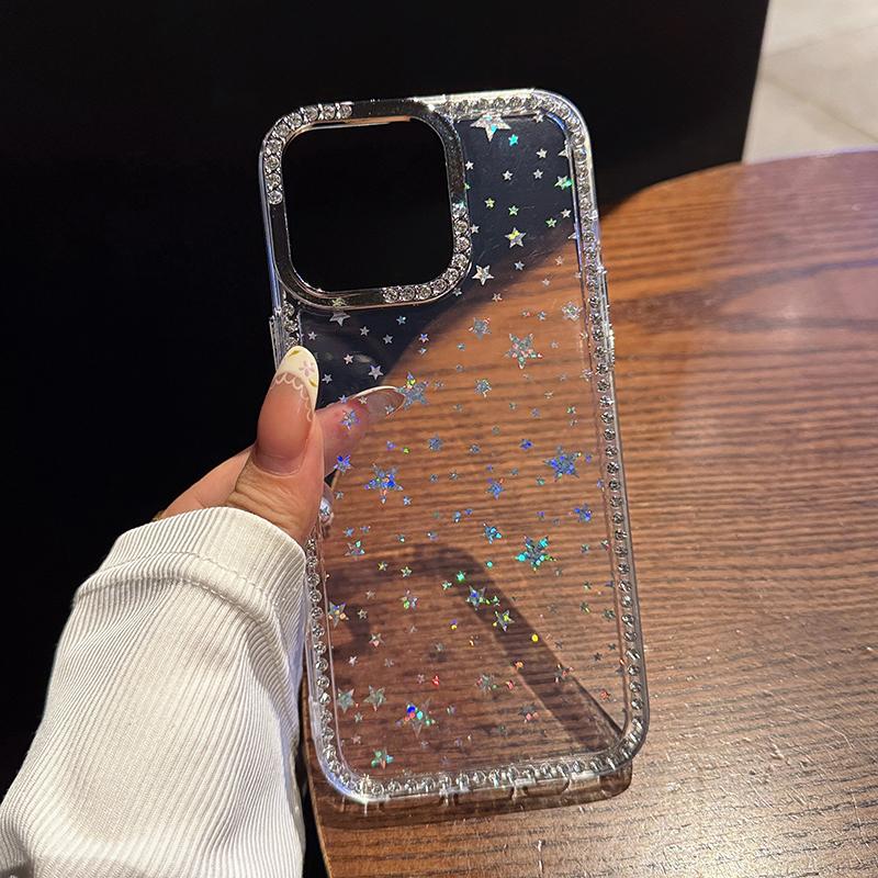 Fashion Bling Glitter Diamond Star Transparent TPU Phone Case For iPhone 17 Air 16 16e 15 Plus 14 13 12 11 Pro Max Back Cover