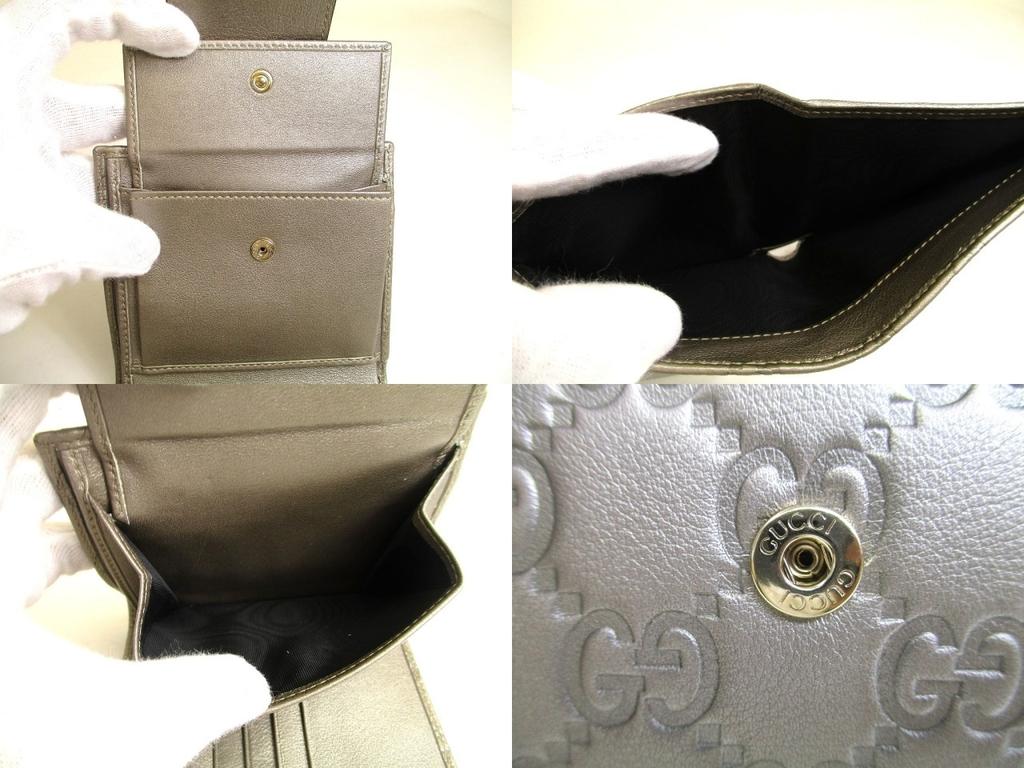 Authentic GUCCI GG Metal Guccissima Gray Signature Leather Bifold Wallet #a879  Refurbished