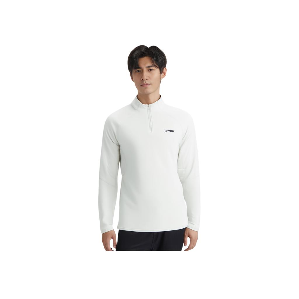 Li-Ning CBA Series Solid Color Half-Zip Stand Collar Quick-Dry Cool Knitted Pullover Sweatshirt Men Sweatshirt Light-Gray AAEU005-3