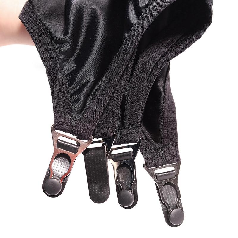 Oil Shiny Satin Garters Black Mini Bodycon Dress With 4 Straps Metal Clips For Stockings Pole Dance Goth Lingerie Skirt Belt