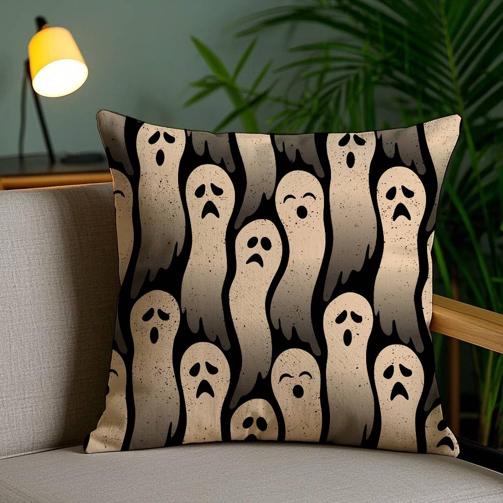 Pillow Case Cute Spooky Halloween Pumpkin Holiday Horror Atmosphere Short Plush Double-sided Printing Home Cushion Cover