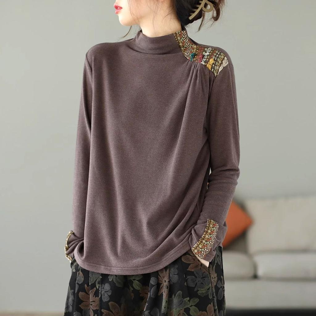 Oberteile Damen Übergröße Herbst Winter Mittellang Samt Verdickt Elastisches Hemd Mode Druck Locker Lässige Oberteile