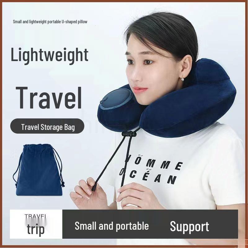 U-förmiges Reise-Nackenkissen - Zum Aufblasen drücken, Tragbare Stütze für Flüge und Geschäftsreisen