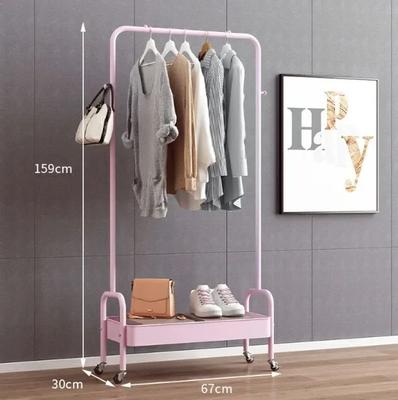 Commercial Clothing Rack with Rolling Base and 2 Storage Baskets, Heavy Duty Garment Rack for Dressing Room Store Display