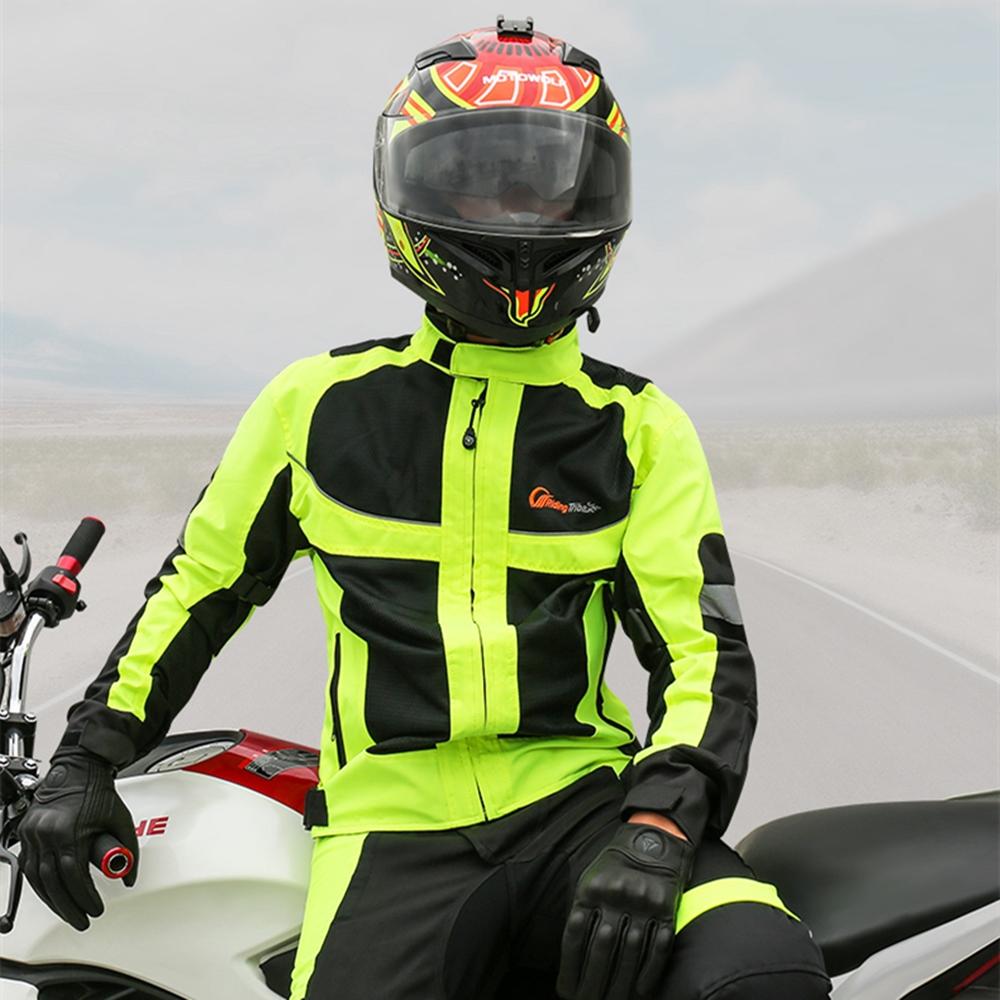 Herren Damen Sommer Stil Atmungsaktive Motorradjacke Nacht Hohe Sichtbarkeit Motorrad Reitmantel mit 5 Stück Protektoren JK-21
