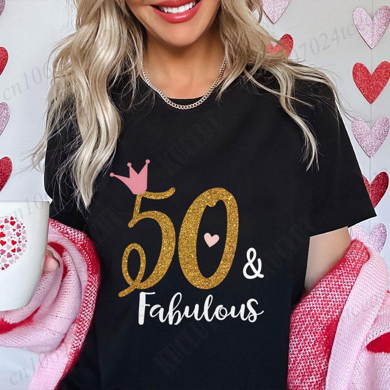 Fashion 50th Year Birthday T Shirt for Women Clothing Harajuku Birthday Party Y2k Tops Short Sleeve Tees Aesthetic Clothing