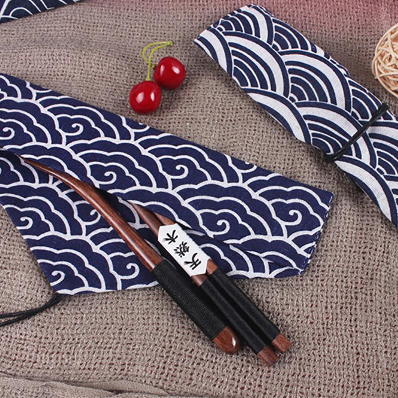 Portable Tableware Bag Japanese Printing Reusable Drink Straw Chopstick Cutlery Pouch Drawstring Bag Cutlery Bag For Spoon Fork