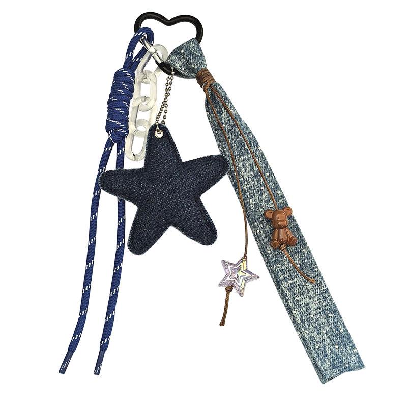 Trendy Denim Heart & Star Lanyard Keychain