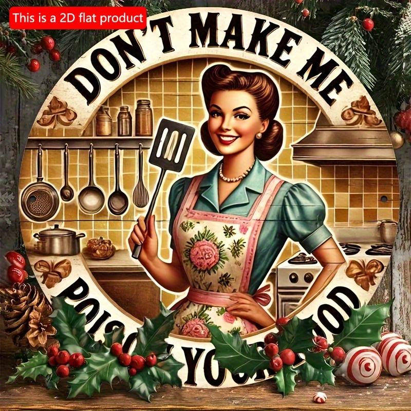 2d Flat 20*20cm, Vintage Kitchen Logo "Don't Make Me Poison Your Food" Wooden Mural for Home, Restaurant, Bar, Cafe, Garage, Dining Area
