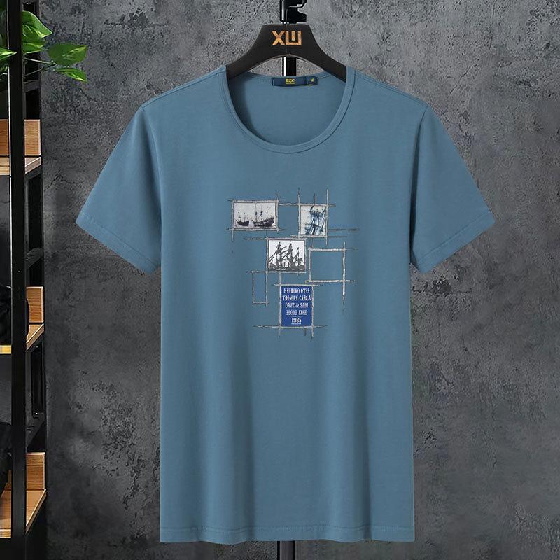 Мужская летняя эластичная мужская хлопковая футболка с короткими рукавами — фото 10