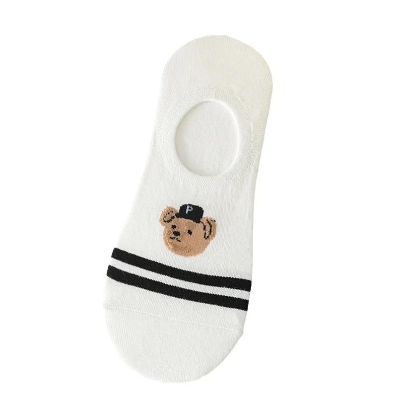 5 Paar/Charge Mode Herren Bootssocken rutschfest transparentes Silikon Baumwolle Knöchelslipper Cartoon Bär Sommer Herbst Socken