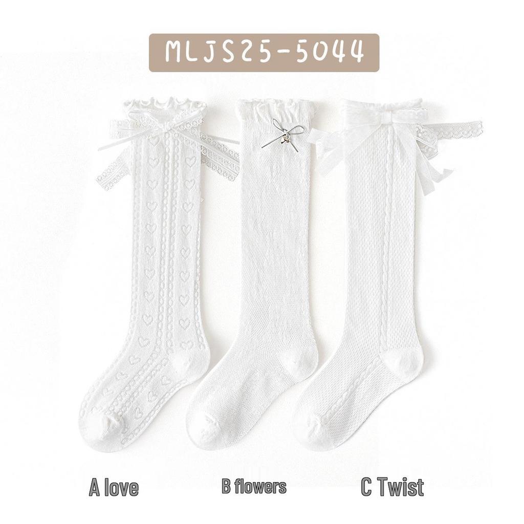 Minliu Mädchen Weiße Schleife Kniehohe Prinzessin Socken - Dünn, Nahtlos, gekämmte Baumwolle für den Sommer.