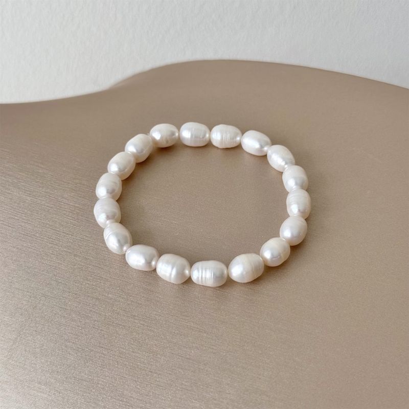 

Браслет из натурального пресноводного жемчуга для женщин, не тускнеющий, изысканный, элегантный, бежевый, на эластичной нити, минималистичный, ручная работа Natural White