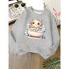 Kids Unisex Pink Crewneck Sweatshirt, Cute Axolotl Bathing With Rubber Duck And Bubbles Cartoon Print, Sweatshirt for Boys Girls Over 4 Years Old