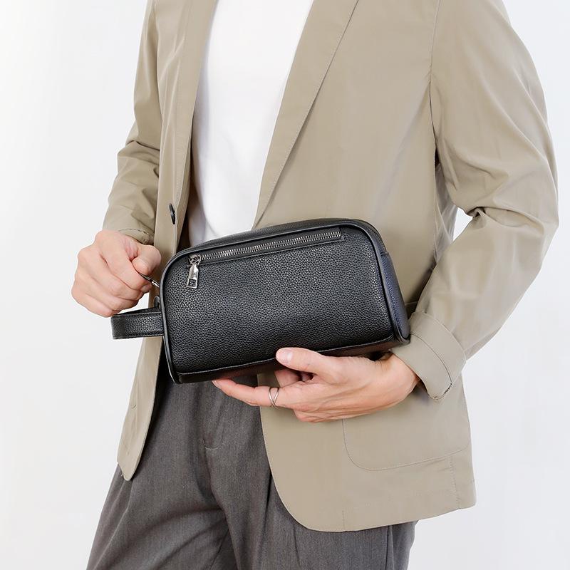 Men's Cross-border PU Leather Clutch - Textured Lychee Grain Coin & Phone Bag for Business and Commute.