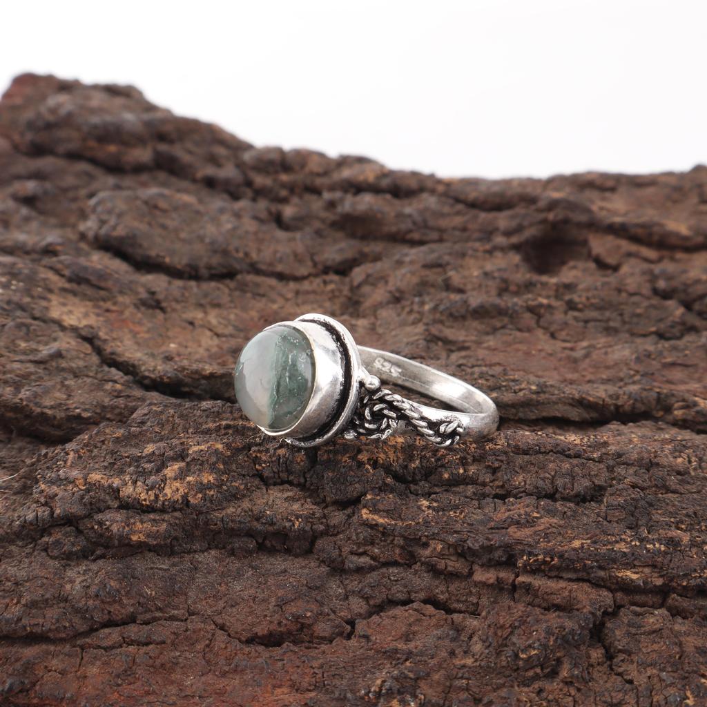 Moss Agate Gemstone Ring Jewelry, 925 Solid Sterling Silver Ring Jewelry, Handmade Artisan Jewelry For Wedding Gift