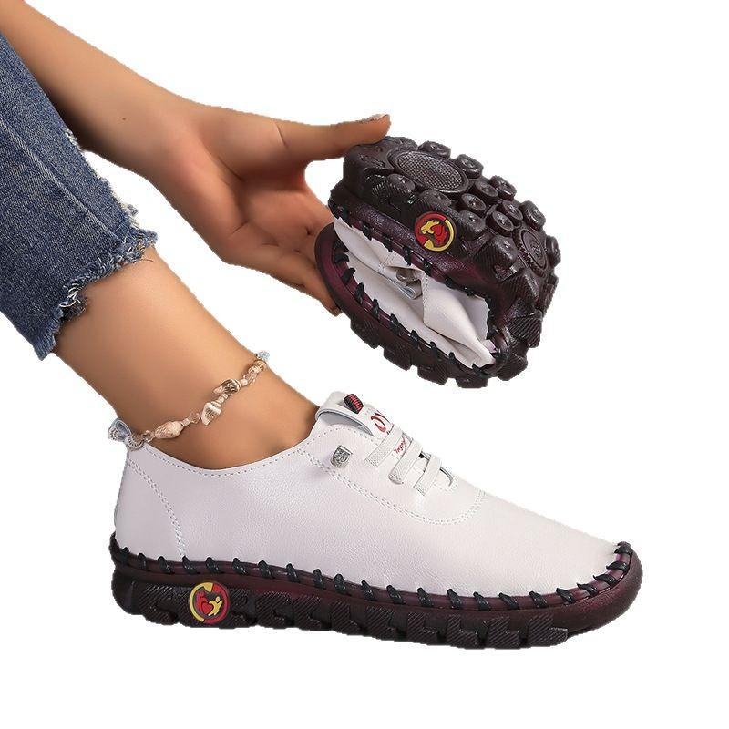 Fábrica de sapatos únicos de couro macio real cabelo liso comércio exterior tamanho grande casual cadarço retrô costura de carro sola grossa sola muffin sapatos de mãe