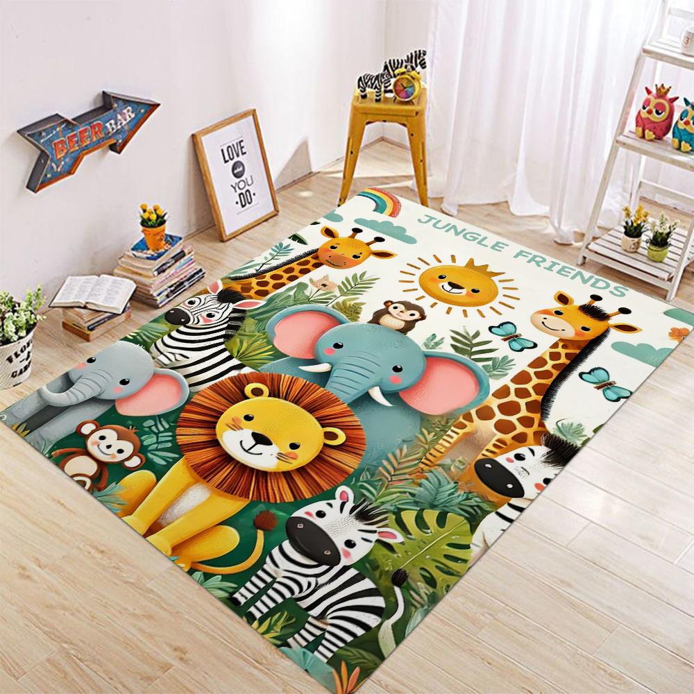 Cartoon Animal Carpet Mat Carpet Giraffe Elephant Pattern Children's Room Room Crawling Mat Bedroom Home Decoration Floor Mat
