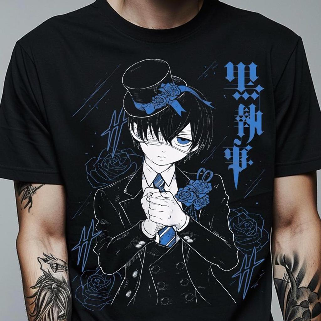 Maglietta Anime Unisex Black Butler, Maglietta Ciel Phantomhive & Sebastian, Toboso Yana, T-shirt Grafica Anime Giapponese Kuroshitsuji Manga Regalo