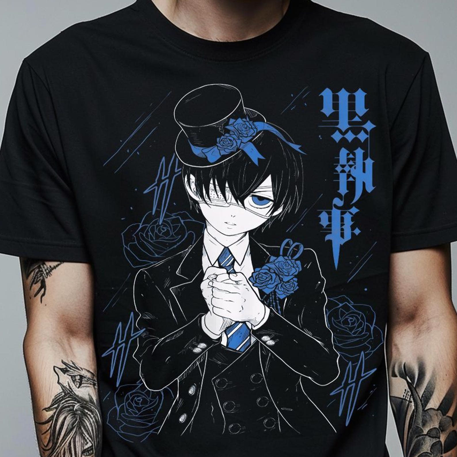 Unisex Black Butler Anime Shirt, Ciel Phantomhive & Sebastian Shirt, Toboso Yana, Japanese Anime Graphic Tee Kuroshitsuji Manga Gift T-Shirt 3XL