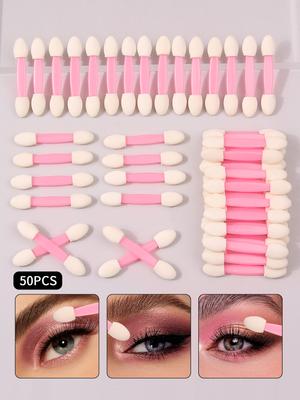 50Pcs Double-headed Makeup Brush, Sponge Eyeshadow Brush, Concealer Brush, Smudging Brush, Multi-functional Sponge Stick