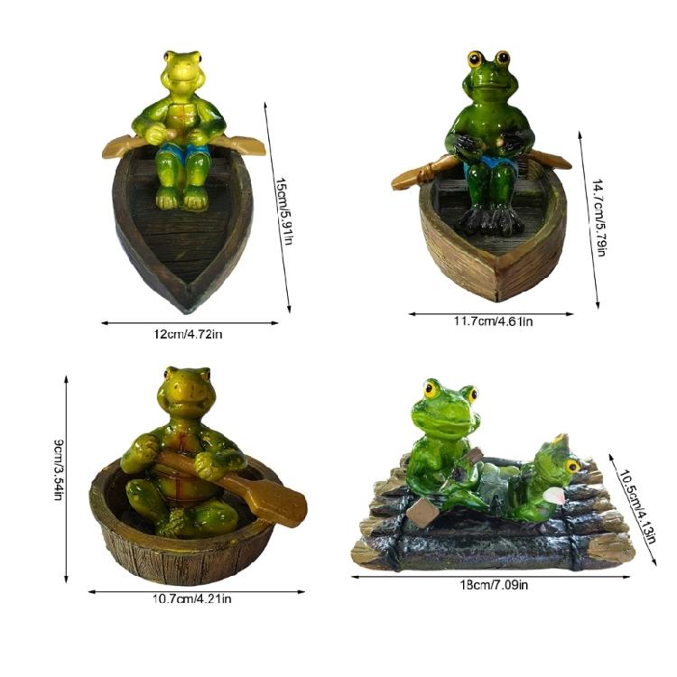 Unique Floating Turtles Frogs Sculpture With Rowing Theme Decorative Ornament For Outdoor Fountains Or Indoor Vignettes